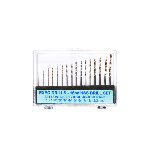 TOOL23 - 16 piece HSS twist drill set 0.5mm-2mm